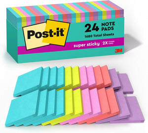 Post-it Super Sticky Notes, 24 Sticky Note Pads, 3 x 3 in