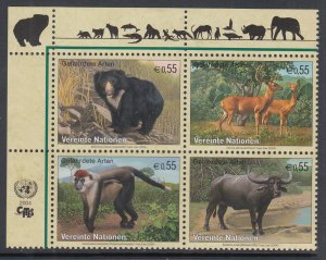 UN Vienna 345a Animals Inscription Plate Block MNH VF