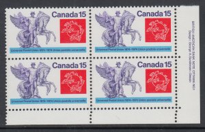 Canada 649 UPU Inscription Plate Block MNH VF