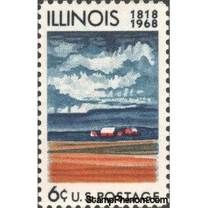 United States of America 1968 150 Years Illinois Statehood, Farm Buildings and Fields of R