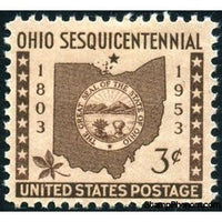 United States of America 1953 150 Years Ohio Statehood, Map, State Seal, Buckeye Leaf