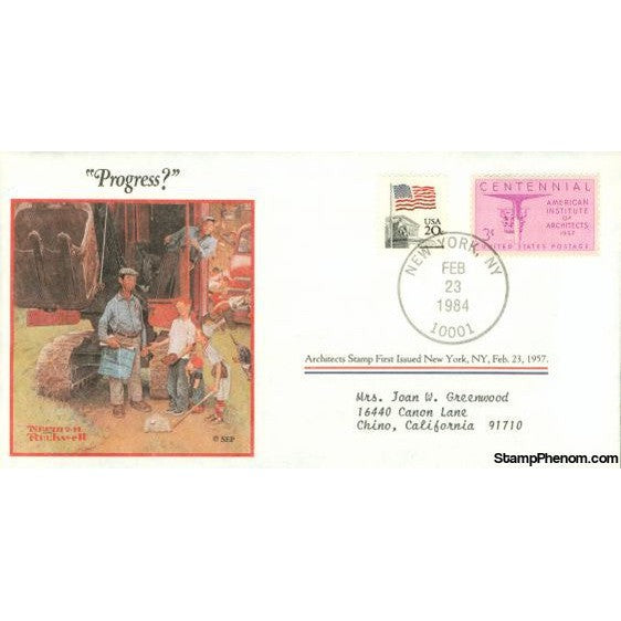 Norman Rockwell Classics "Progress?", February 23, 1984 First Day Cover