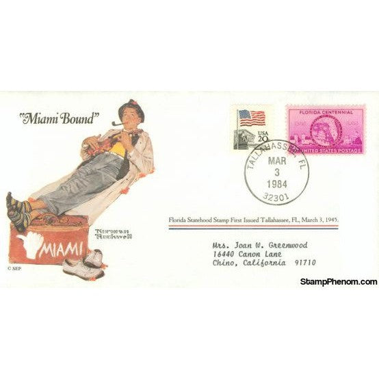 Norman Rockwell Classics "Miami Bound", March 3, 1984 First Day Cover