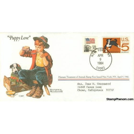 Norman Rockwell Classics "Puppy Love", April 9, 1984 First Day Cover