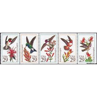 United States of America 1992 29c Hummingbirds - Strip of 5