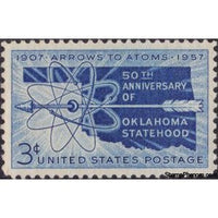 United States of America 1957 50 Years Oklahoma Statehood, Map, Arrow and Atom Diagram