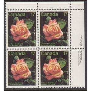 Canada 896 Rose Inscription Plate Block MNH VF