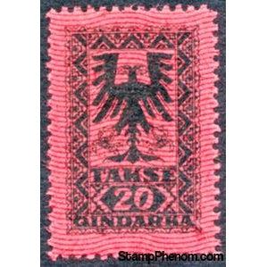 Albania 1922 Coat of Arms with Background of Red Wavy Lines, 20q-Stamps-Albania-StampPhenom