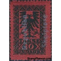 Albania 1925 Coat of Arms with Red Wavy Lines, overprinted in white, 10q-Stamps-Albania-StampPhenom