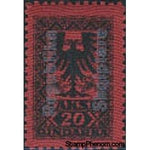 Albania 1925 Coat of Arms with Red Wavy Lines, overprinted in white, 20q-Stamps-Albania-StampPhenom