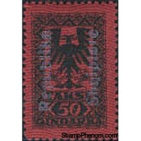 Albania 1925 Coat of Arms with Red Wavy Lines, overprinted in white, 50q-Stamps-Albania-StampPhenom