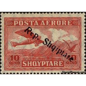 Albania 1927 Airplane Crossing Mountains, overprinted, 10q-Stamps-Albania-StampPhenom