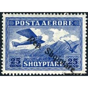 Albania 1927 Airplane Crossing Mountains, overprinted, 25q-Stamps-Albania-StampPhenom