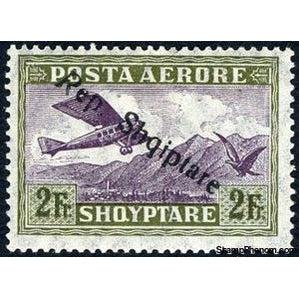 Albania 1927 Airplane Crossing Mountains, overprinted, 2f-Stamps-Albania-StampPhenom