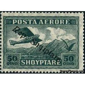 Albania 1927 Airplane Crossing Mountains, overprinted, 50q-Stamps-Albania-StampPhenom