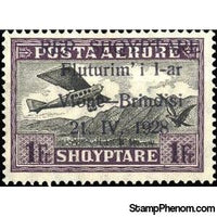 Albania 1928 Airplane Crossing Mountains, overprinted, 1f-Stamps-Albania-StampPhenom