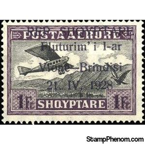 Albania 1928 Airplane Crossing Mountains, overprinted, 1f-Stamps-Albania-StampPhenom