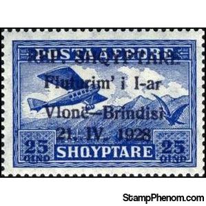 Albania 1928 Airplane Crossing Mountains, overprinted, 25q-Stamps-Albania-StampPhenom