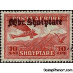 Albania 1929 Airplane Crossing Mountains, overprinted in red brown, 10q-Stamps-Albania-StampPhenom