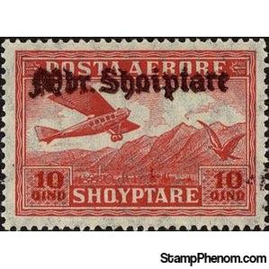 Albania 1929 Airplane Crossing Mountains, overprinted in red brown, 10q-Stamps-Albania-StampPhenom