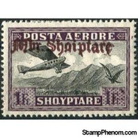 Albania 1929 Airplane Crossing Mountains, overprinted in red brown, 1f-Stamps-Albania-StampPhenom