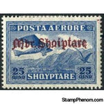 Albania 1929 Airplane Crossing Mountains, overprinted in red brown, 25q-Stamps-Albania-StampPhenom