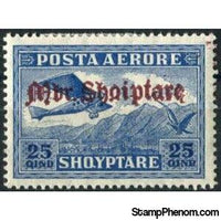 Albania 1929 Airplane Crossing Mountains, overprinted in red brown, 25q-Stamps-Albania-StampPhenom