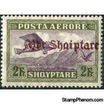 Albania 1929 Airplane Crossing Mountains, overprinted in red brown, 2f-Stamps-Albania-StampPhenom