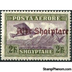 Albania 1929 Airplane Crossing Mountains, overprinted in red brown, 2f-Stamps-Albania-StampPhenom