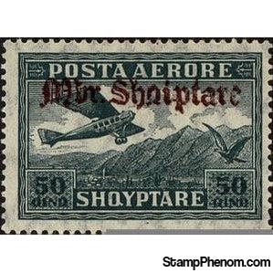 Albania 1929 Airplane Crossing Mountains, overprinted in red brown, 50q-Stamps-Albania-StampPhenom