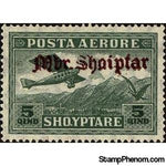 Albania 1929 Airplane Crossing Mountains, overprinted in red brown, 5q-Stamps-Albania-StampPhenom