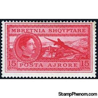 Albania 1930 King Zog and Airplane over Tirana, 15q-Stamps-Albania-StampPhenom