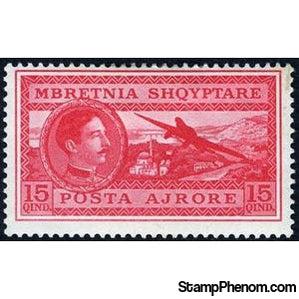 Albania 1930 King Zog and Airplane over Tirana, 15q-Stamps-Albania-StampPhenom