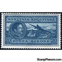 Albania 1930 King Zog and Airplane over Tirana, 20q-Stamps-Albania-StampPhenom