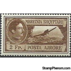 Albania 1930 King Zog and Airplane over Tirana, 2f-Stamps-Albania-StampPhenom