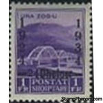 Albania 1934 Ahmed Zog Bridge over the Mat overprinted in black, 1f-Stamps-Albania-StampPhenom