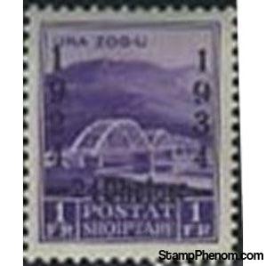 Albania 1934 Ahmed Zog Bridge over the Mat overprinted in black, 1f-Stamps-Albania-StampPhenom