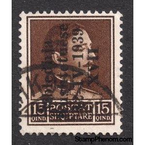 Albania 1939 King Zog I of Albania overprinted in black, 15q-Stamps-Albania-StampPhenom