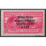 Albania 1939 King Zog and Airplane over Tirana, overprinted in black, 15q-Stamps-Albania-StampPhenom