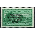 Albania 1939 King Zog and Airplane over Tirana, overprinted in black, 5q-Stamps-Albania-StampPhenom