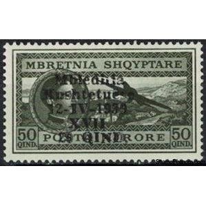 Albania 1939 King Zog and Airplane over Tirana, with additional surcharge, 20q on 50q-Stamps-Albania-StampPhenom