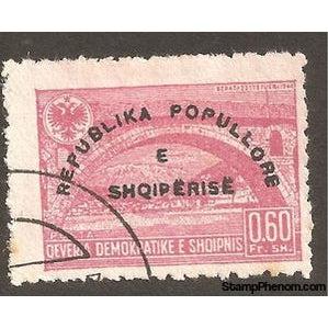 Albania 1946 Berat Bridge overprinted in black, 0.60f-Stamps-Albania-StampPhenom