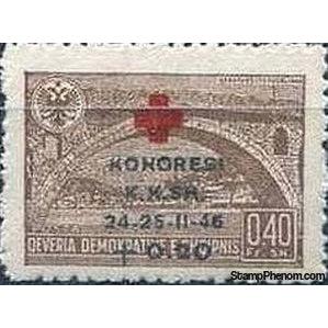 Albania 1946 Gorica Bridge, Berat, overprinted in red and black, 0.40+0.20f-Stamps-Albania-StampPhenom