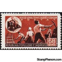 Albania 1947 Young railway laborers, 68q-Stamps-Albania-StampPhenom