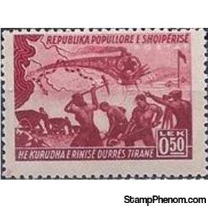 Albania 1948 ‭Map, Train and Construction Workers, 0.50L-Stamps-Albania-StampPhenom