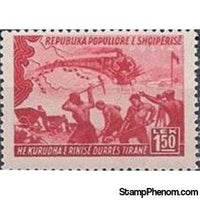 Albania 1948 ‭Map, Train and Construction Workers, 1.50L-Stamps-Albania-StampPhenom