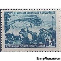 Albania 1948 ‭Map, Train and Construction Workers, 5L-Stamps-Albania-StampPhenom