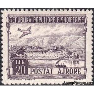 Albania 1950 Douglas DC-3 over Ali Pasha Castle (Butrint), 20L-Stamps-Albania-StampPhenom