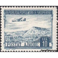 Albania 1950 Douglas DC-3 over Rozafa Castle (Shkodër), 10L-Stamps-Albania-StampPhenom