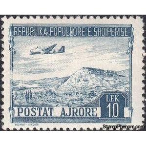 Albania 1950 Douglas DC-3 over Rozafa Castle (Shkodër), 10L-Stamps-Albania-StampPhenom